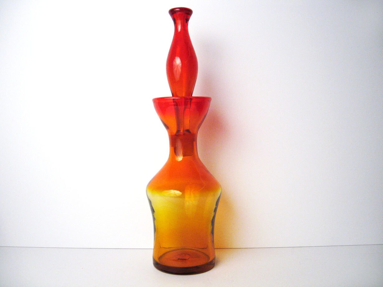 Blenko Tangerine Amberina Glass Decanter Wayne Husted 5922 4092