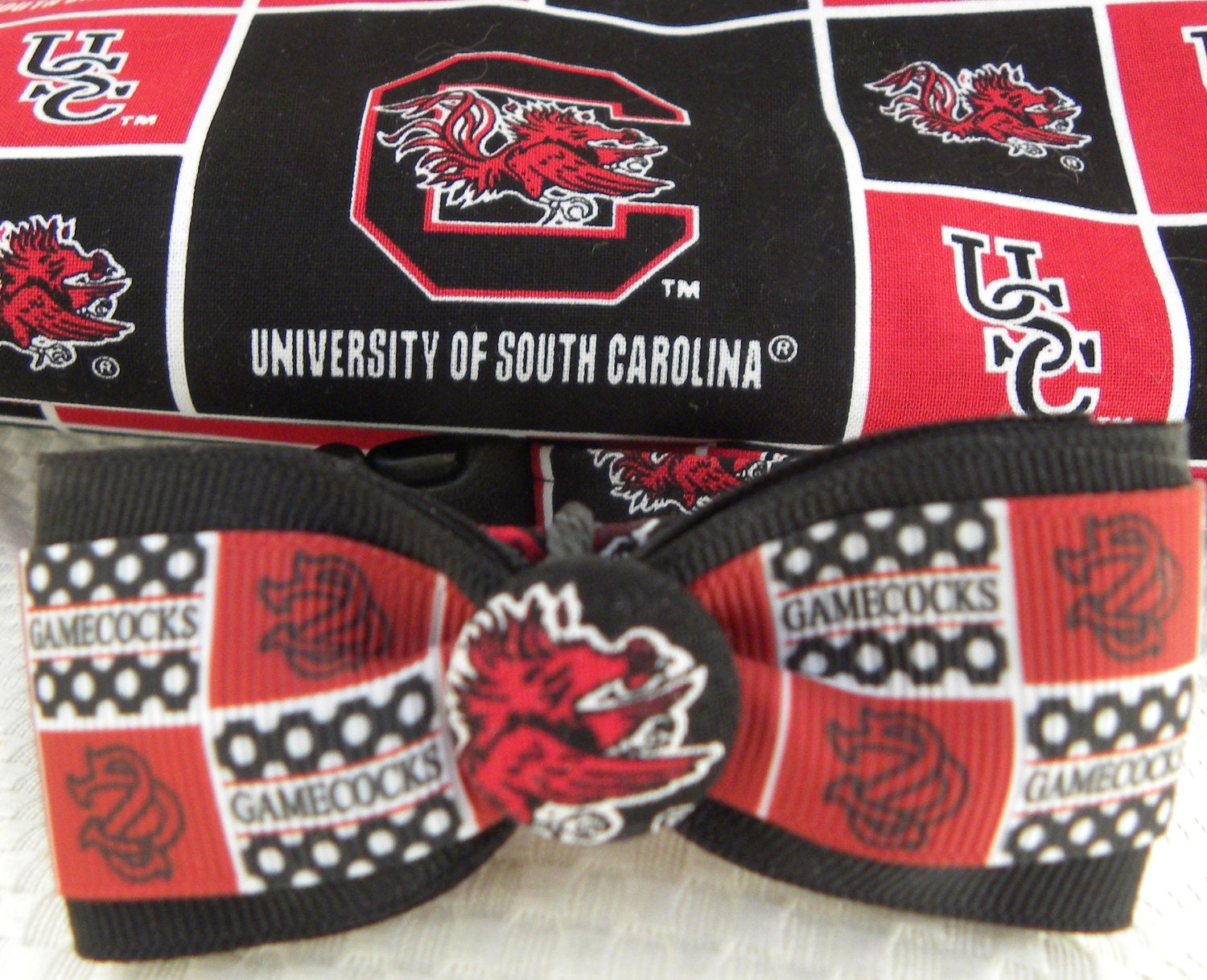 Dog Collar USC University of South Carolina Gamecock w Ribbon