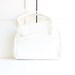 Vintage White Handbag, Leather Spring Fashion 1950s Purse, Scalloped Dual Handle Bag, Box Purse Frame