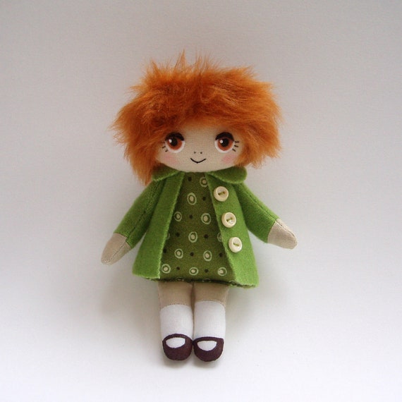 rag doll miniature collectible rag doll red hair green coat