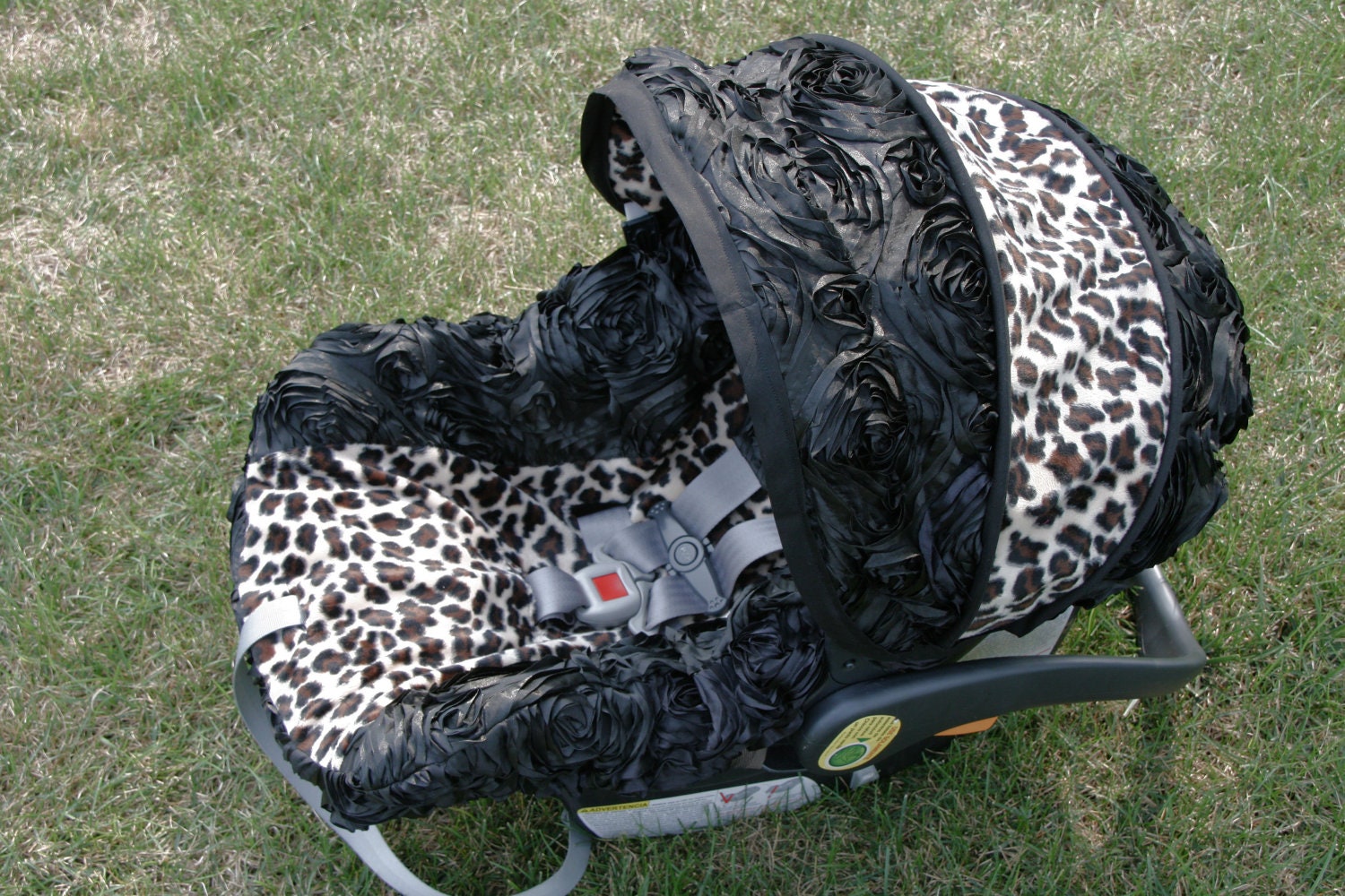 3d Rose Cheetah Minky Infant car seat cover by BABYCOVERS2010