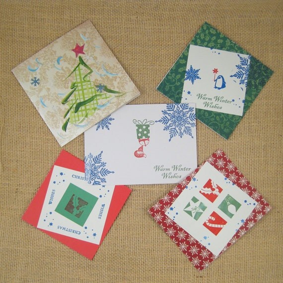 5 Assorted Holiday Greeting Cards. Blank by VeryCoolCrafts on Etsy