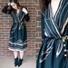70s Vintage Wrap Black & Beige Print Dress (M)