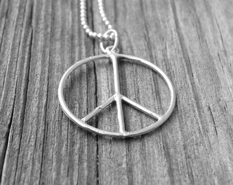 Sterling Silver Peace Necklace, Peace Sign Necklace, Large Peace Necklace, Peace Sign Jewelry, Peace Jewelry, Sterling Silver Jewelry