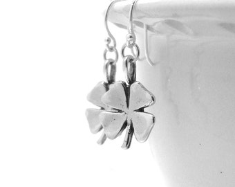 Sterling Silver Four Leaf Clover Earrings, Shamrock Earrings, Four Leaf Clover Jewelry, Shamrock Jewelry, Sterling Silver Jewelry, Clovers