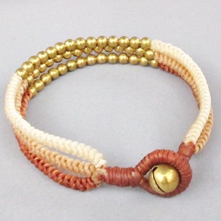 Multi Line Brass Bead Ivory Sandybrown by handmadethaicountry