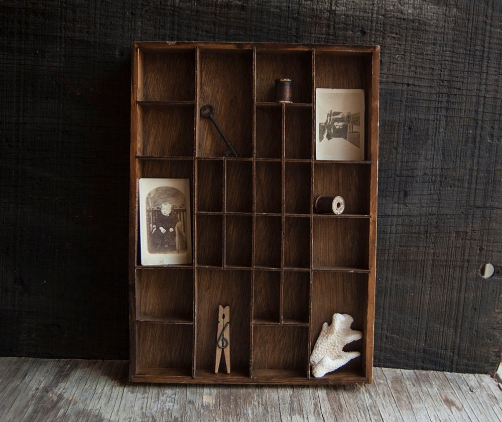 Wooden Divided Display Box Curio Shelf