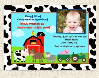 Barnyard Birthday Invitations, Farm animal Invitations, Boy, Girl, DIY printables