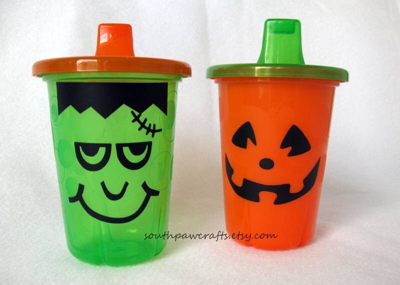 Halloween Sippy Cups Pumpkin and Frankenstein