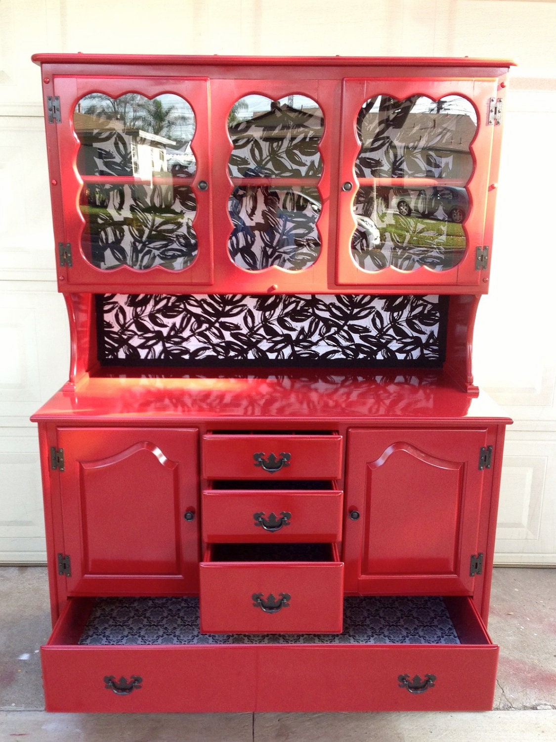 Glossy Red Vintage Hutch by RelovedbyDanielle on Etsy