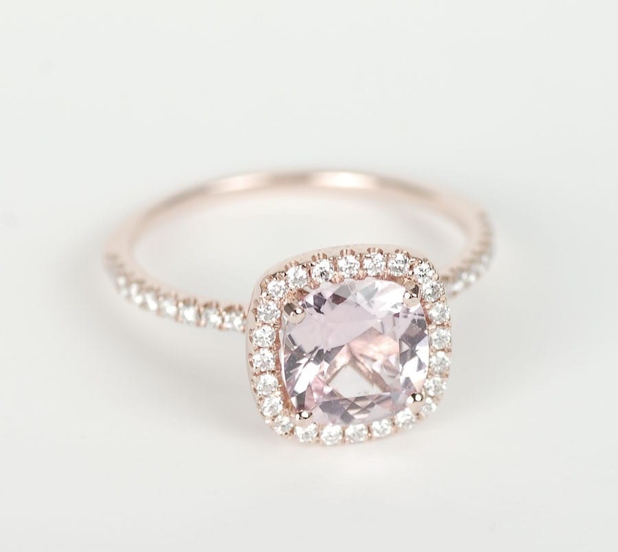 Certified Peach  Pink Cushion Sapphire Diamond Halo Engagement 