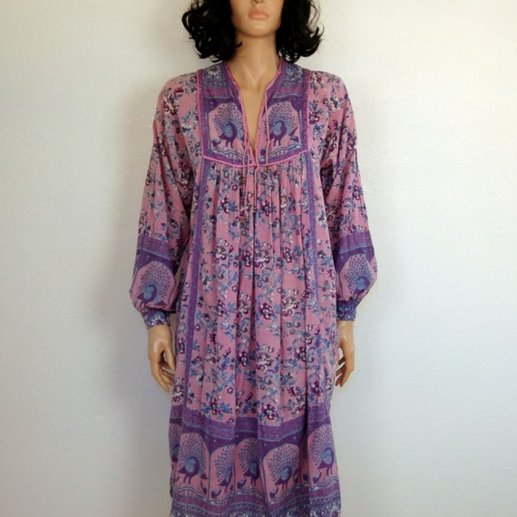 70s Vintage Indian Gauze Hippie Festival Dress S M
