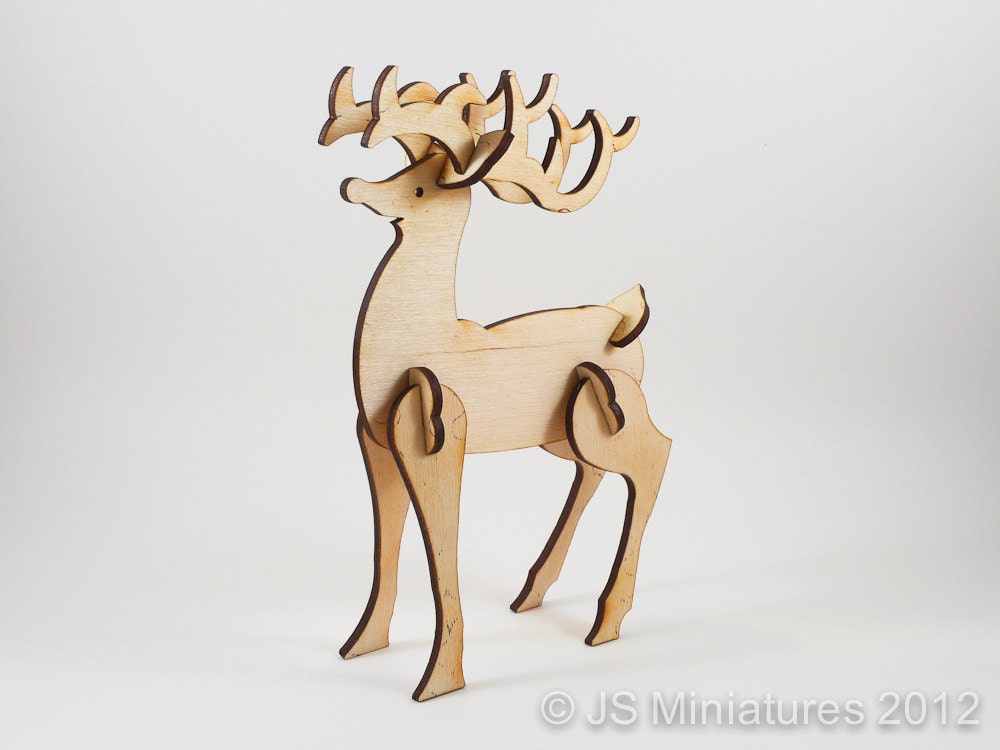 Laser Cut Wooden Reindeer Rudolph Model 3D by JSMiniatures on Etsy