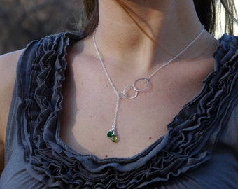Gemstone Necklace, Customized Eternity Necklace, Gold Y Lariat, Personalized Birthstone Mothers Necklace, Silver Lariat, Bridesmaid Jewelry