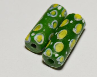 32mm Pair of Millefiori Glass African trade beads
