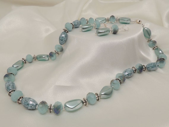 French Blue Crystal Necklace and Earrings