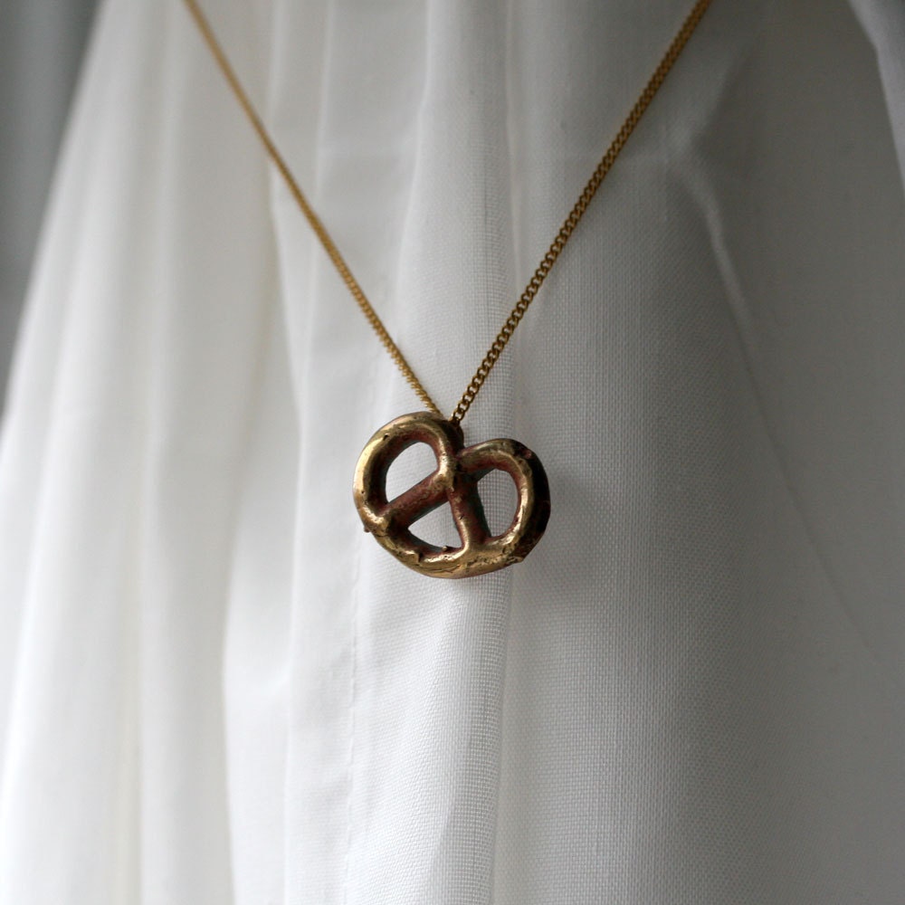 brass pretzel necklace food jewelry brass pendant on by radicals