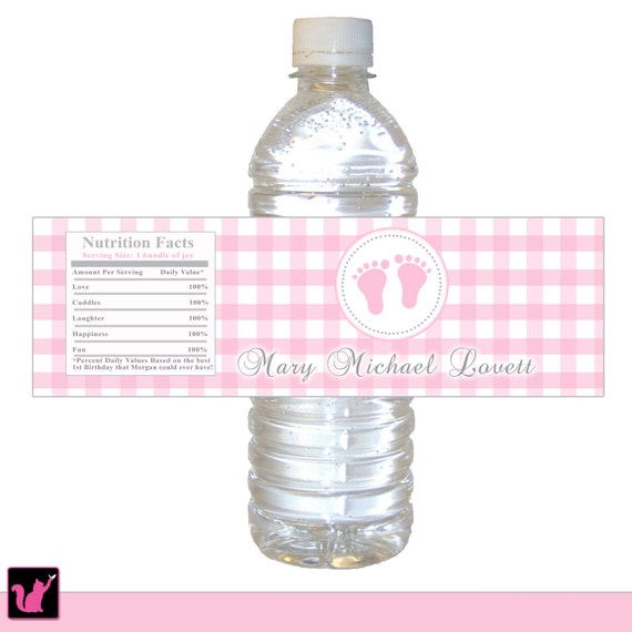 Printable Personalized Pink Gingham Plaid Checkered Water