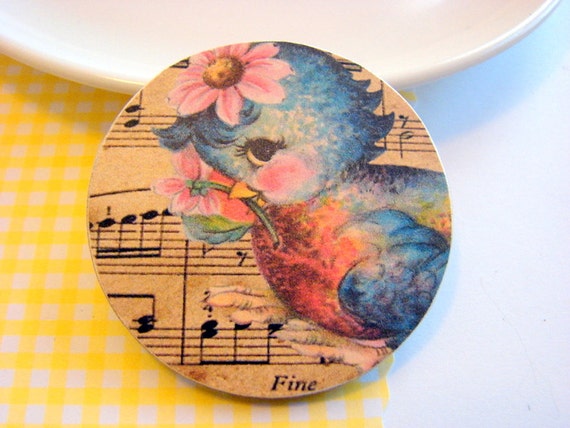 Blue Bird with a Pink Flower in its Beak Pin  Large by mimiandlucy