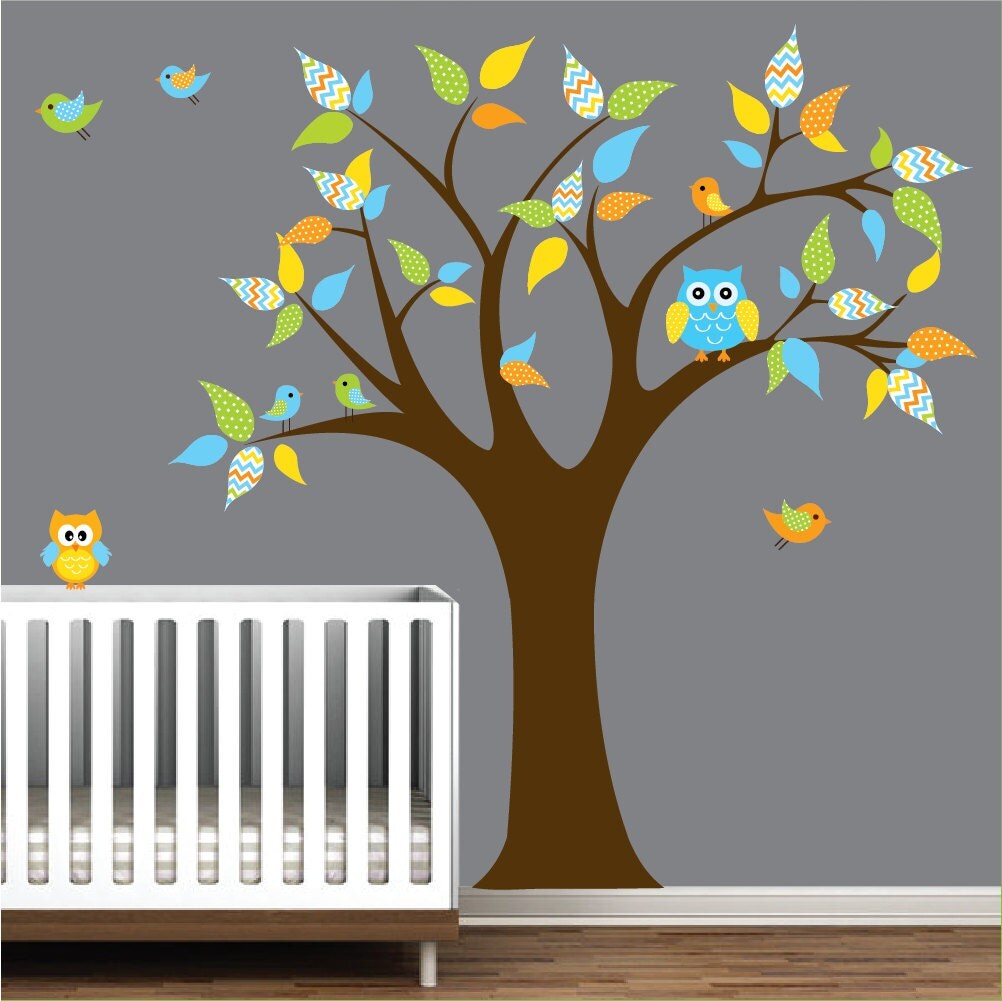 Children Wall Decals Nursery Tree Decal with Pattern Leaves