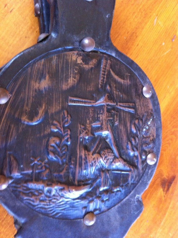 Vintage Antique Fireplace Bellows Copper Brass Leather Handle