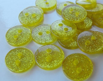 28 Yellow Glitter Round Buttons Size 1/2"