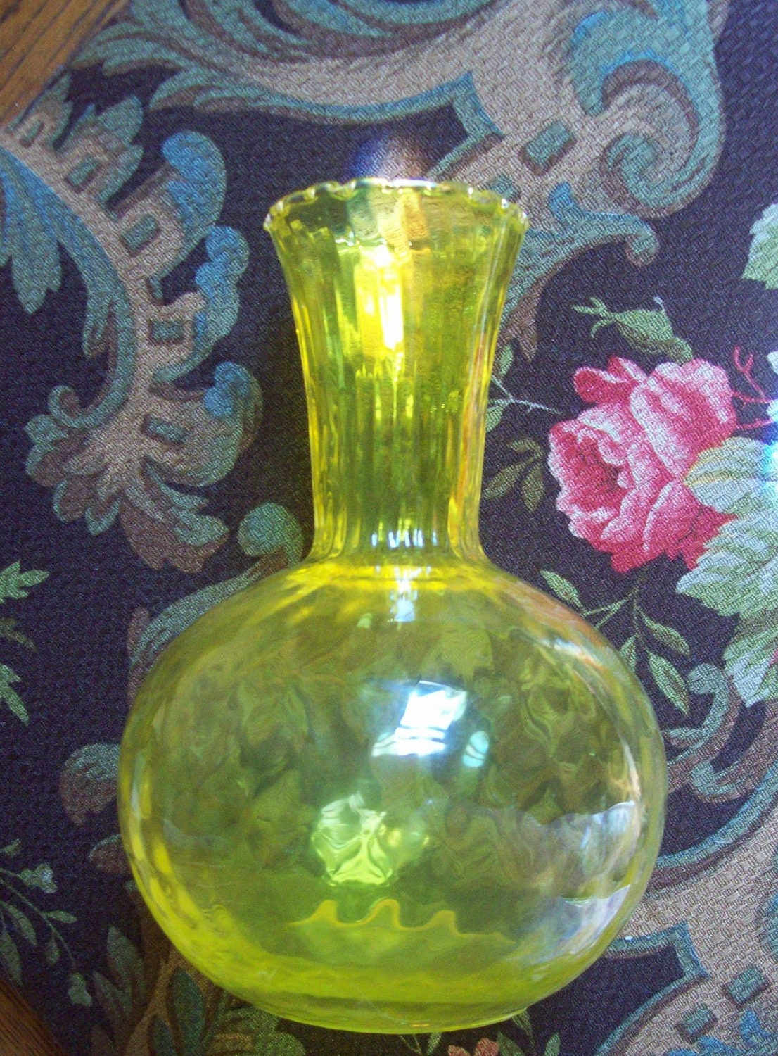 vintage vaseline glass vase yellow glass vase
