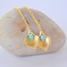Long Gold Chain Earrings with Calla Lily Flower Petal and Turquoise Beads - Chic Long Gold Chain Earrings