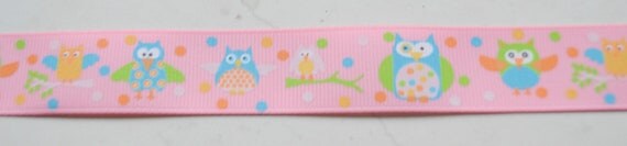 Whimsical Olivia the owl on pink 7/8" grosgrain ribbon- 5 yards Il_570xn