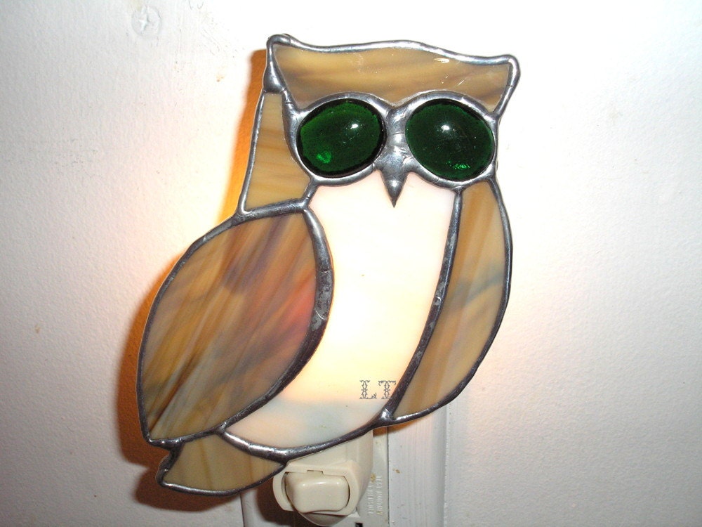 LT Stained glass Owl night light lamp with dark and light