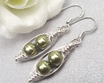 Two Peas In A Pod Silver Earrings You Choose The Color.