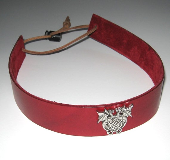 Celtic Dragon Leather Headband SCA Fantasy Headband Medieval