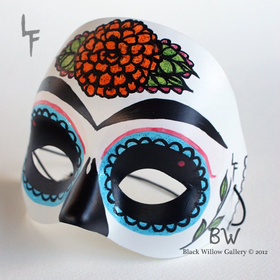 Frida Kahlo Marigold Sugar Skull Day of the Dead Hand painted