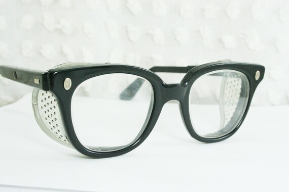 60s Mens Glasses 1960s Safety Eyeglasses Black Horn by DIAeyewear