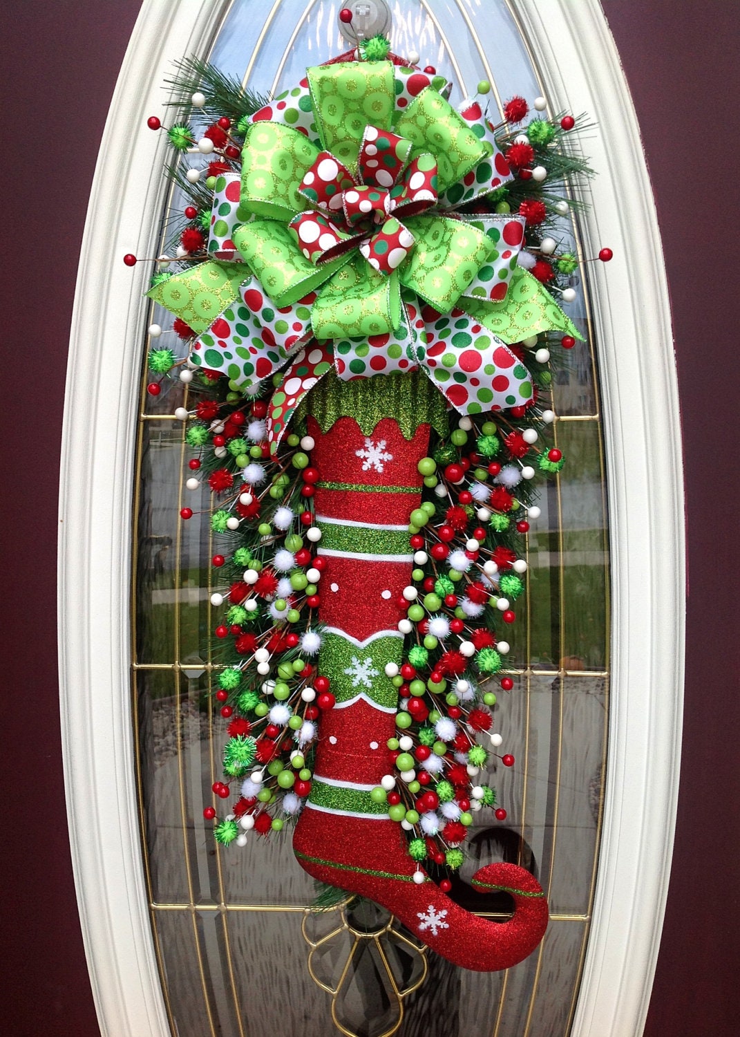 Christmas Wreath Door Wreath Teardrop Vertical Swag