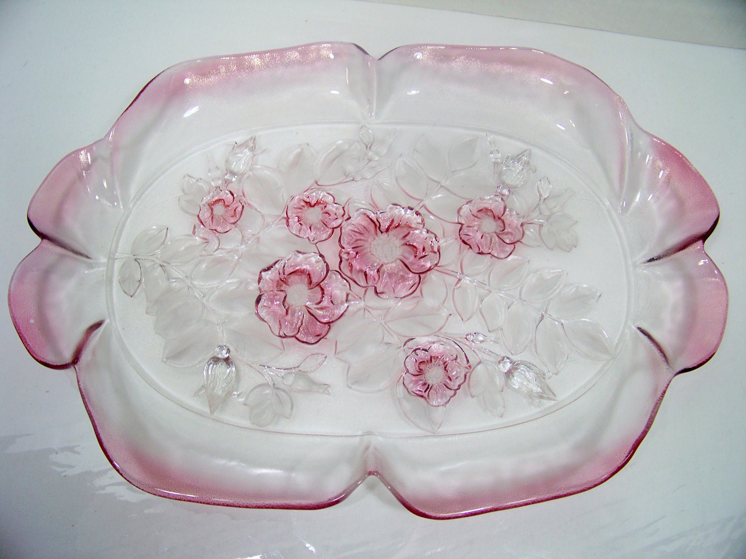 3 Piece Mikasa Rosella Glass Hostess Set Pink Glass Serving