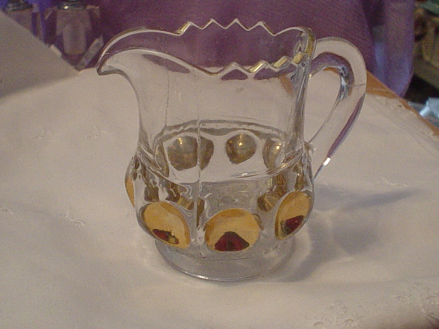 Vintage Gold Trim Pressed Clear Glass Pitcher Glass Pitcher