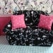 Barbie Furniture - Living Room Sofa w Black and White Flowering Vine Print and Pink Polka Dot Pillows