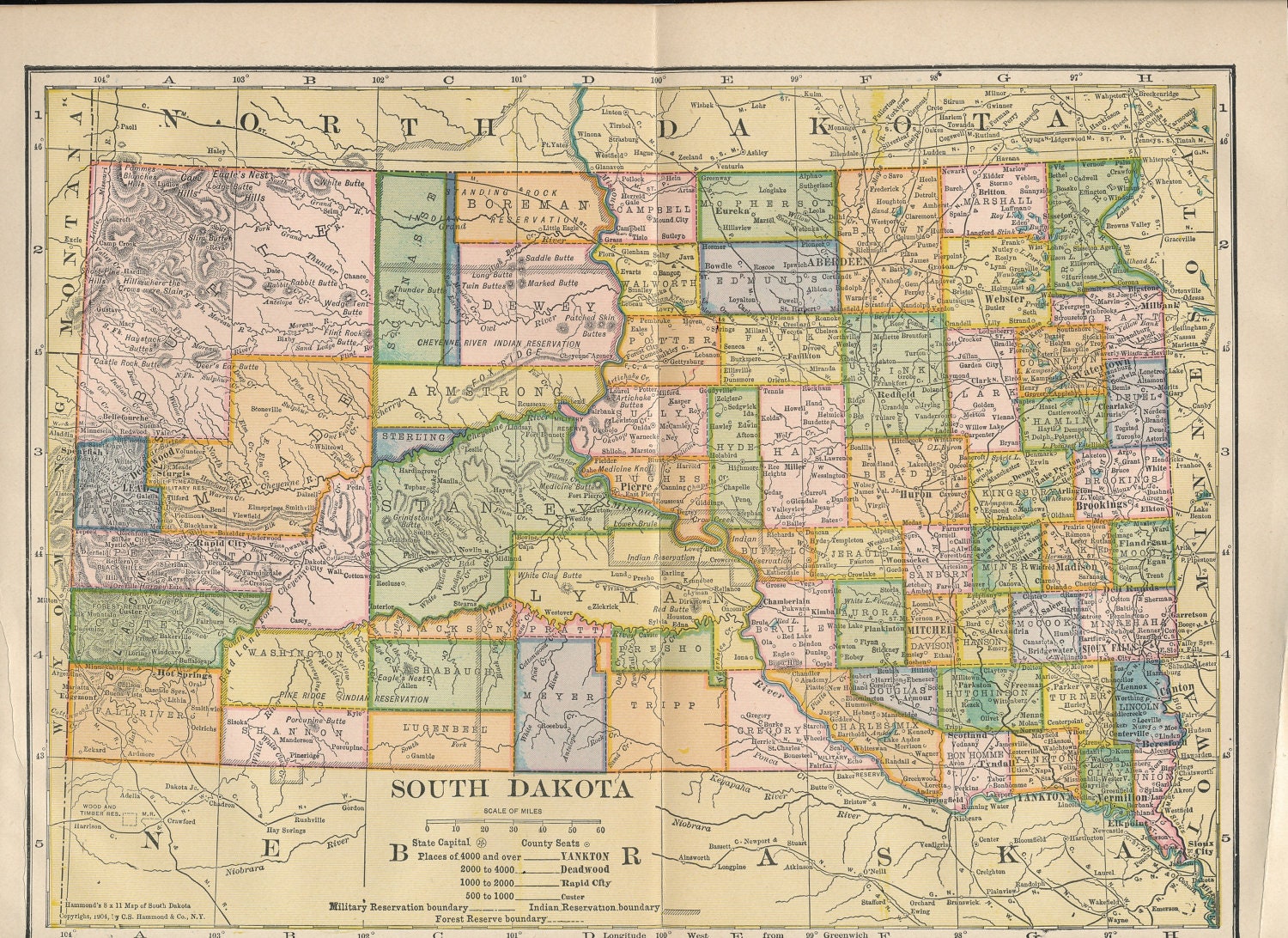 1904 antique color map of South Dakota by willowbarq on Etsy