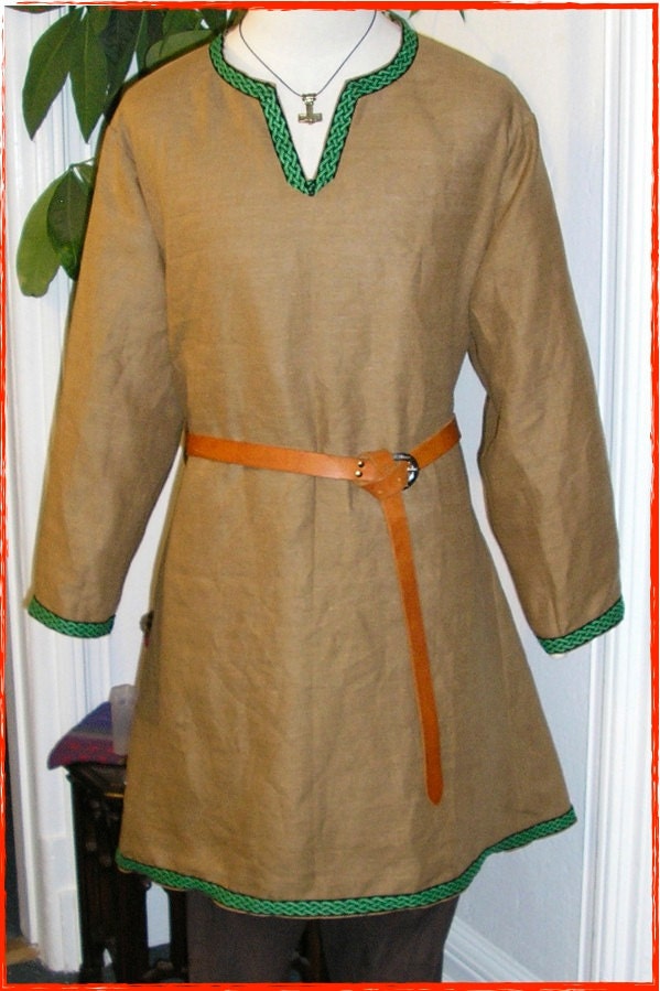 Historical Viking Medieval linen tunic with Inkle Woven
