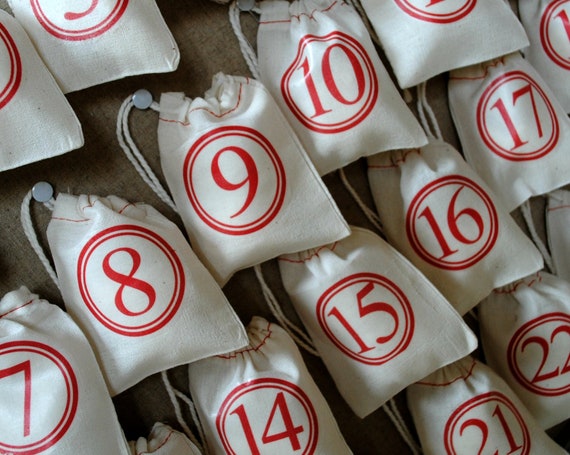 Shabby Christmas Advent countdown 25 cloth bags Il_570xn