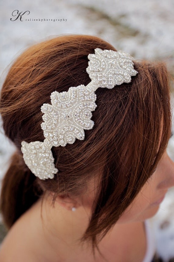 Bridal Head Piece Rhinestone Headpiece with Beaded