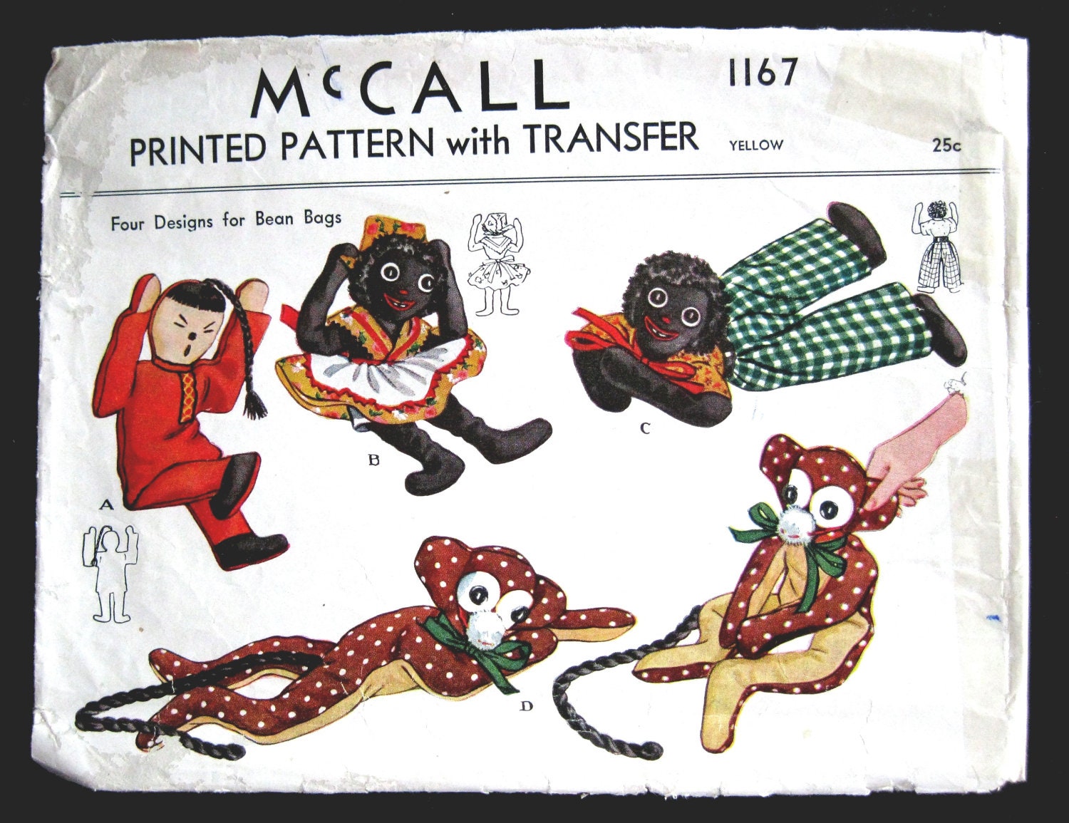 1944 Bean Bag or Stuffed Doll Pattern McCall 1167 Monkey China