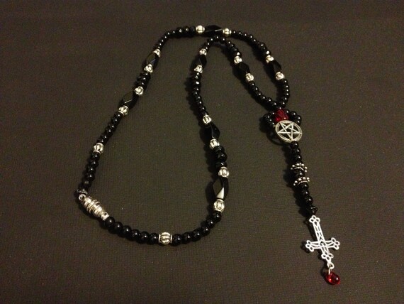 satanic rosary inverted pentagram and cross glass beads satanic rosary inverted pentagram and cross glass beads
