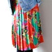 Pleated Silk Skirt, 80s designer preppy graphic print with gold keys & tartan plaid in cherry red, kelly green, hot pink and yellow