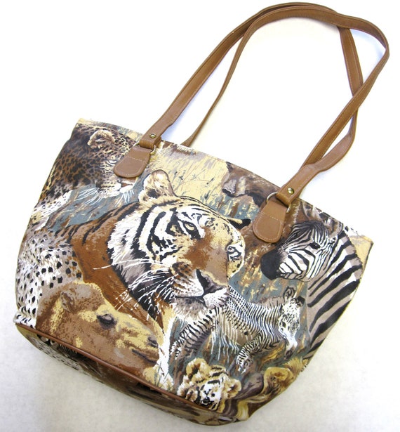 Handbag Purse Tiger Animal Jungle Print Canvas Tote Black