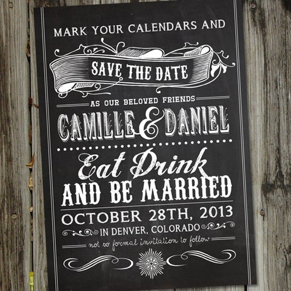 Chalkboard Save the Date PRINTABLE Vintage Retro Chalkboard