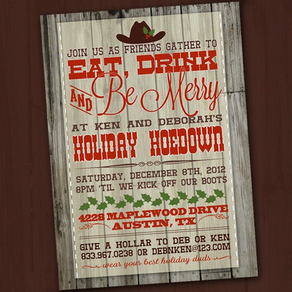 Holiday Hoedown Invitation, Country Christmas Invitation, Holiday Invitation, PRINTABLE, Western Christmas