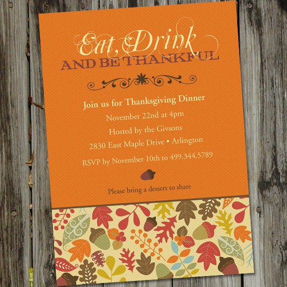 Items similar to Eat, Drink and Be Thankful Thanksgiving Dinner ...