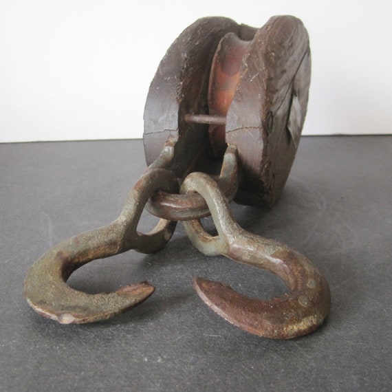 Vintage Cast Iron Pulley with two hooks